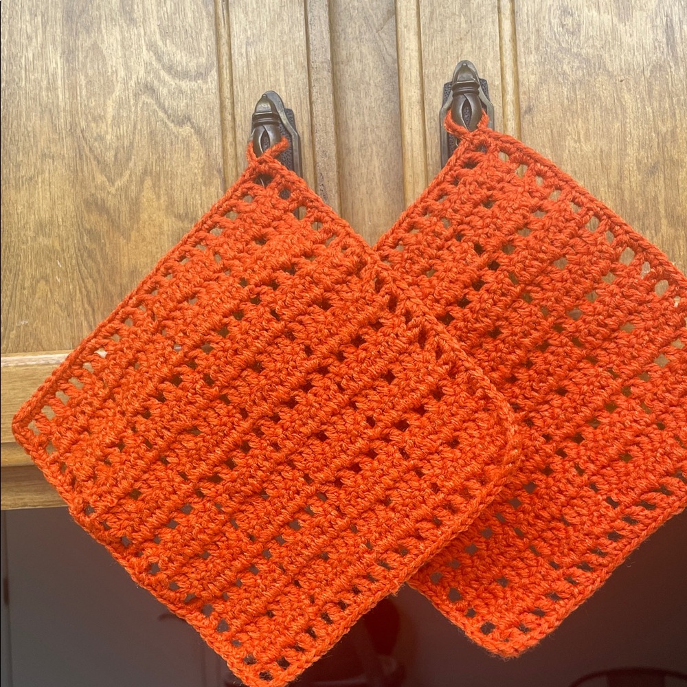 Hand Crafted Orange Crochet Pot Holders